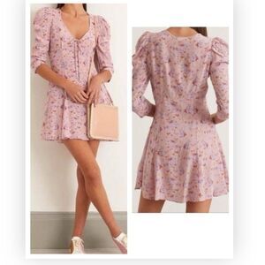 LoveShackFancy Juree Mini Dress 100% Silk Mini Dress In Pink Dust 10 NWT $495